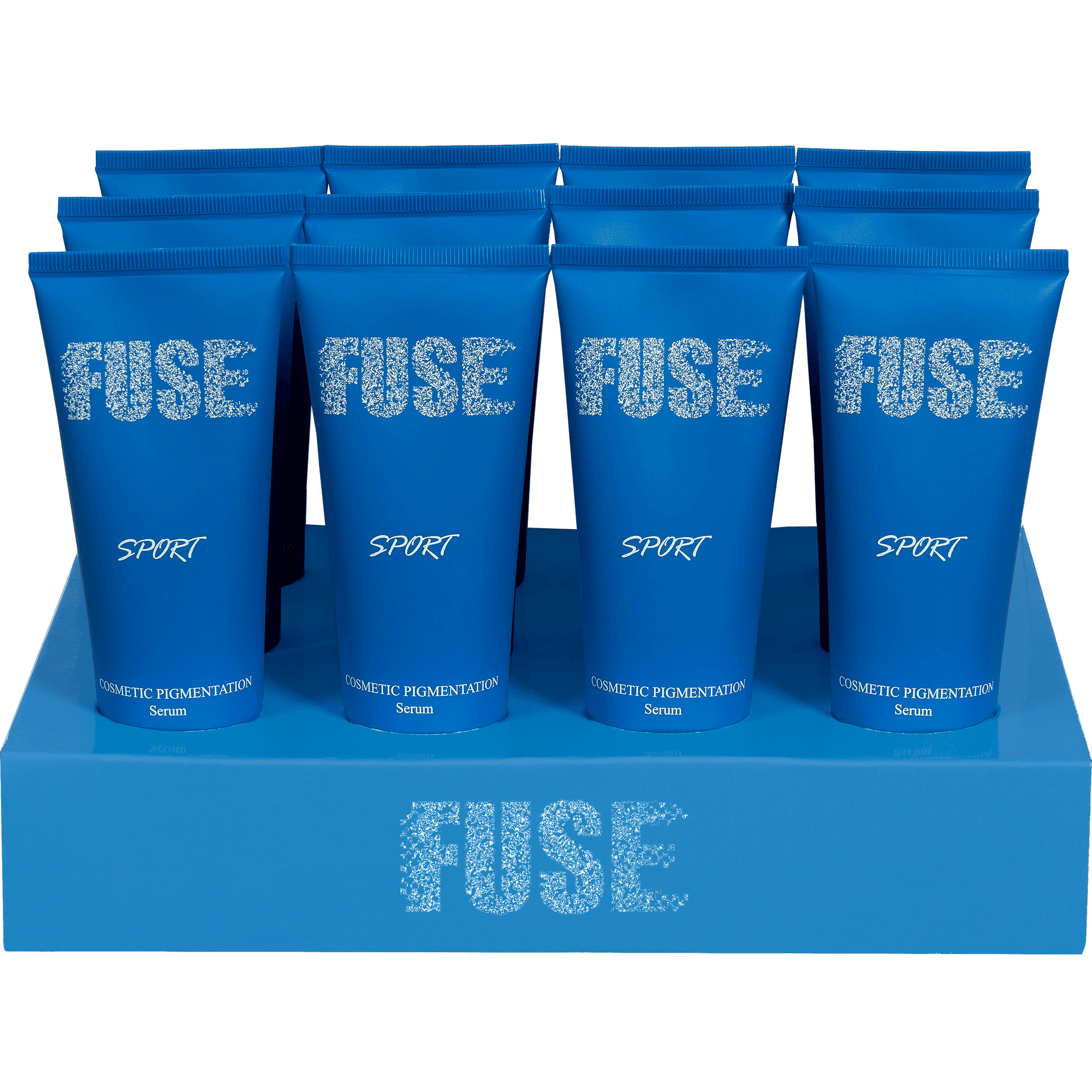 Fuse Sport Cosmetic Pigmentation Serum salon display, ideal for Scalp Micropigmentation Aftercare and scalp anti-shine benefits.